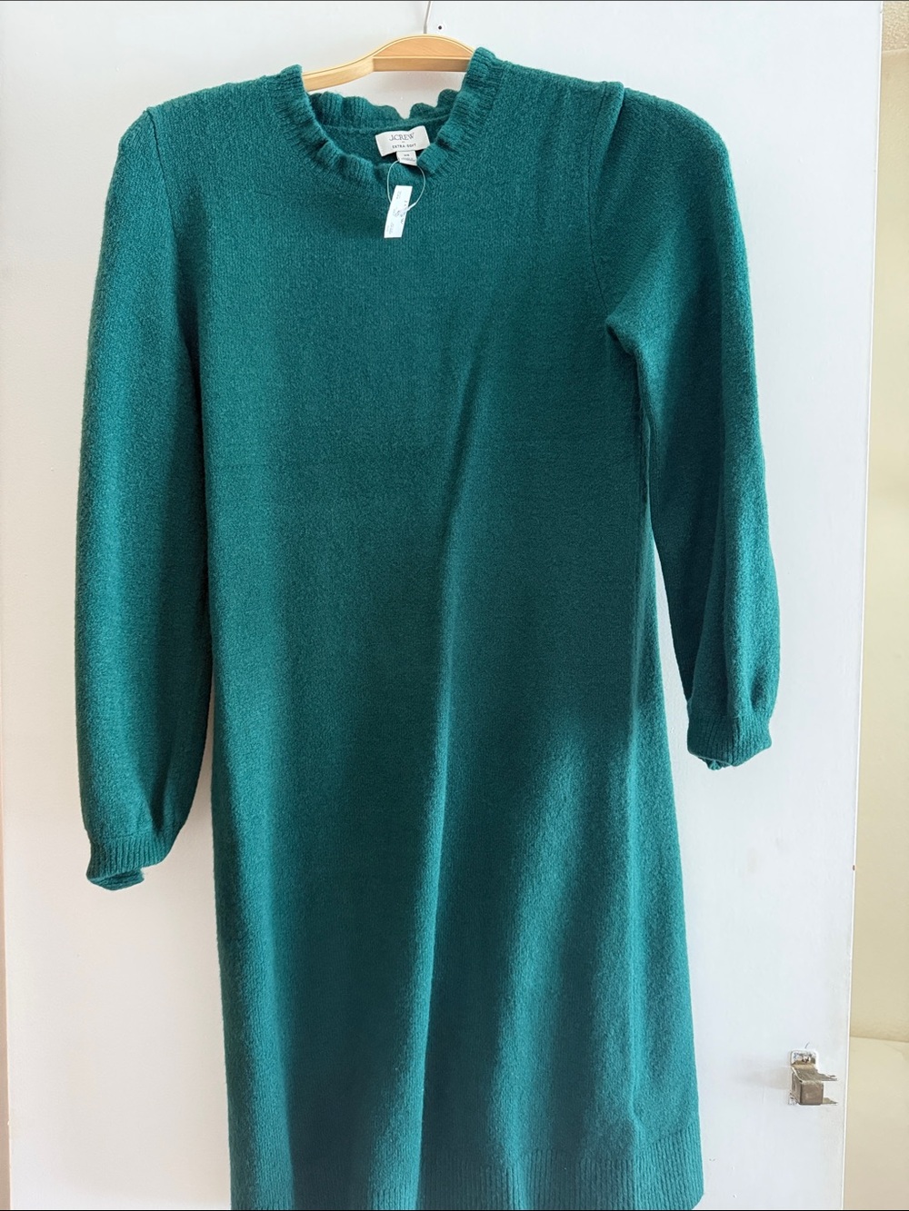J. Crew Teal Ruffle-Neck Knit Sweater